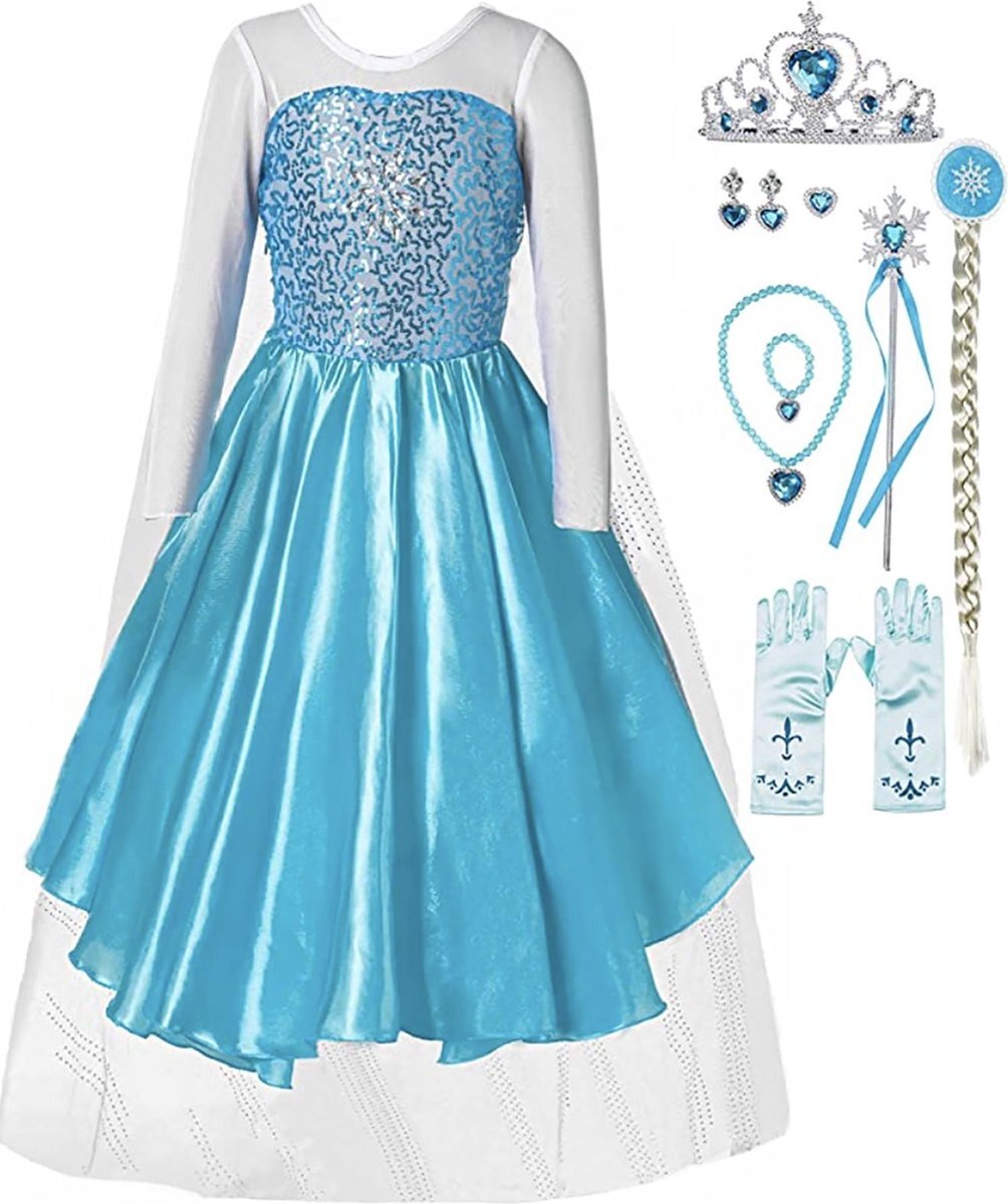 Het Betere Merk Carnavalskleding - Frozen -Prinsessenjurk Meisje - Verkleedkleren Meisje - maat 110 (120) - Elsa Jurk - Accessoires