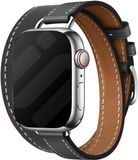 Strap-it Double Tour leren bandje - Geschikt voor Apple Watch - Zwart