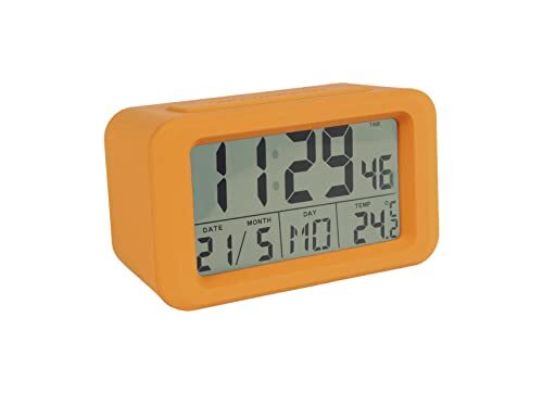 Fisura Digitale wekker geel met LED-display datum en temperatuur 2 alarmen Snooze2 batterijen AAA rubber Afmetingen: 12 x 5,5 x 7