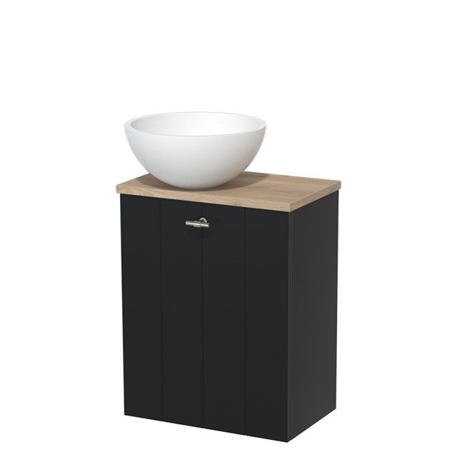 Maxaro Toiletmeubel Modulo Mat Zwart Lamel 41 cm Lichtbruin Eiken