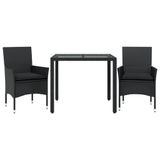 vidaXL Ensemble de jardin 3 pièces avec coussins, polyrotin et verre, noir