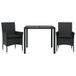 vidaXL Ensemble de jardin 3 pièces avec coussins, polyrotin et verre, noir