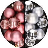 Merkloos / Sans marque Kaemingk B.V. 24x stuks kunststof kerstballen mix van zilver en oudroze 6 cm