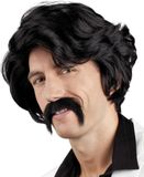 Boland Zwarte pruik met snor - Verkleedpruik - One size