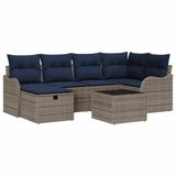 vidaXL Tuinbankenset 7-delig Grijs en Marineblauw Poly Rattan