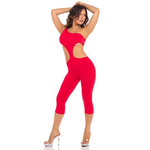 Pink Lipstick Asymmetrische croptop catsuit rood