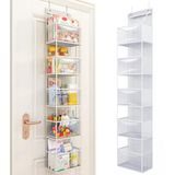 BAKAJI Organizer met 5 deurplanken met metalen haken en transparante pvc-planken, ruimtebesparend, multifunctioneel rek, ruim, rek voor badkamer, slaapkamer, kantoor, kinderkamer (wit)