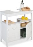 Merkloos Relaxdays Wastafelonderkast 2 vakken uitsparing sifon - Badkamerkast met touwgrepen - HxBxD 60x60x30 cm - Onderzetkast wit