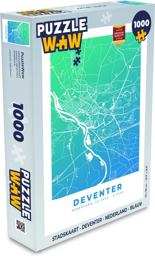 MuchoWow Puzzel Stadskaart - Deventer - Nederland - Blauw - Legpuzzel - Puzzel 1000 stukjes volwassenen - Plattegrond - Sinterklaas cadeautjes - Sinterklaas voor grote kinderen