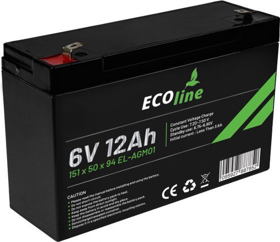 EcoLine AGM 6V 12AH 12000mAh VRLA Battery - Deep Cycle