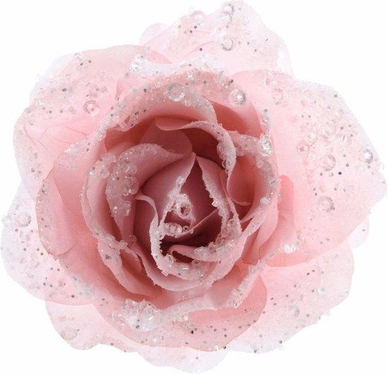 Decoris Kerstboom Decoratie Roos Poeder Roze 14 cm - Roze Kunststof Kerstversiering