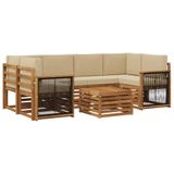 vidaXL - Buiten - bank - set - 7 - st - Natuurlijk - en - Beige - Massief - Acacia - Hout