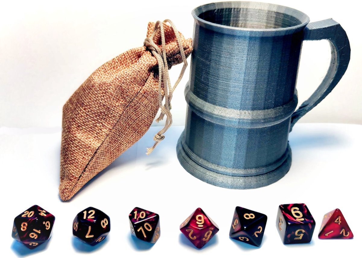 larpcenter.nl larpcenter - DnD dice set - middeleeuwse gezelschaps set - DnD dobbelstenen - zwart rood met shaker - Dungeons and Dragons - dobbelstenen