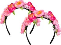 Boland Carnaval Tiara/diadeem - 2x - Tropische bloemen - dames/meisjes - Fantasy/Tropical/Hawaii thema