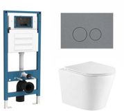 QeramiQ Dely Toiletset - inbouwreservoir Qeramiq Flush - slim zitting - kunststof licht grijze bedieningsplaat - ronde knoppen - glans wit