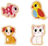 Janod - 4 houten puzzels van 2 tot 5 stukjes - Puzzels voor huisdieren - Speelgoed voor kinderen - Educatieve spelletjes - Eerste leeftijd speelgoed - Vanaf 18 maanden, J07115