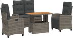 vidaXL 4-delige tuinset met kussens, grijs, polyrotan