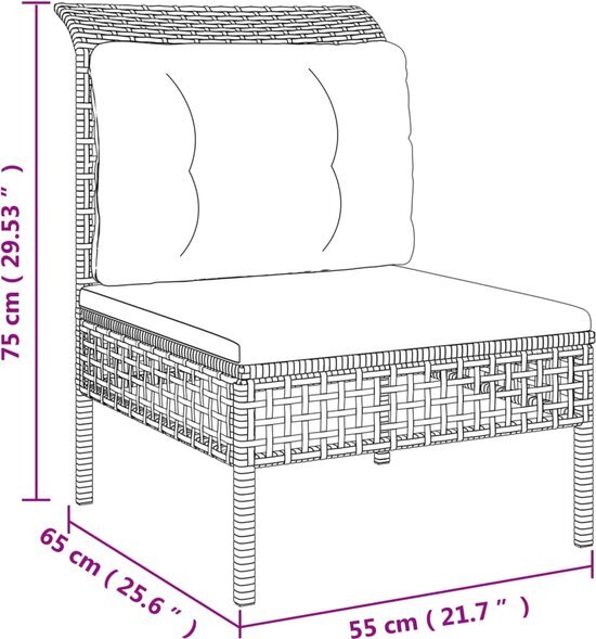 vidaXL 6-delige Loungeset met kussens poly rattan grijs