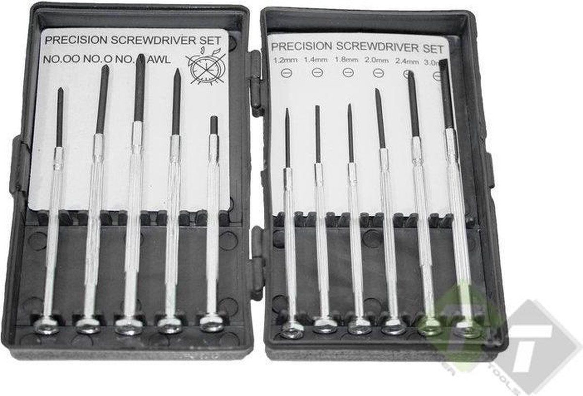 Trailer and Tools Precisie schroevendraaier set - 11 delig - platkop - kruiskop - zwart - metaal