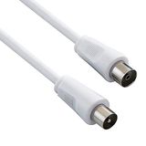 PremiumCord TV coaxiale antennekabel 1m, 75 Ohm, IEC stekker naar bus, afgeschermd - voor DVB-C, DVB-T/T2, 4K UHD 2160p, FULL HD 1080p 3D, kleur wit