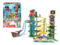 Dickie Toys - Pirates of the Sea Playset – parkeergarage met 5 niveaus voor kinderen vanaf 3 jaar, met licht en geluid, schietfunctie, dubbele race, haai, springhelling, gevangenis, incl. 3 die-cast