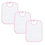 Filet - Set van 3 slabbetjes voor kleuterschool met elastische band | hoogwaardig materiaal van witte badstof met Aida-stof om op te borduren | geruite rand van gekleurd roze garen | 100% gemaakt in