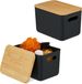 Merkloos Relaxdays opbergmand set van 2, met deksel, kunststof, bamboe, handgrepen, HBD: 16x26x17,5 cm, opbergbox, zwart-natuur