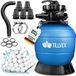 tillvex® Filtre à sable pour piscine sans pompe + 800g de billes filtrantes jusqu'à 35m³ (35 000 litres) | Cuve de filtration pour piscine incluant adaptateur Ø32-38mm | Cuve de filtration à sable avec vanne 7 voies, manomètre et tuyau d'aspiration