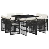 vidaXL 9-delige Tuinset Poly Rattan Zwart