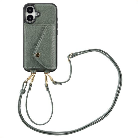 Selencia Hoesje - Geschikt voor Apple iPhone 16 - Sera Koordhoes met pashouder envelop - Sage Green