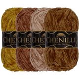 JubileeYarn Chenille Garen - Worsted Gewicht - 100g/Skein - Tinten Bruin - 4 Strengen