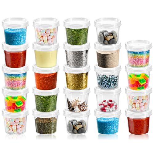 COM-FOUR® 24x Opslagcontainer met deksel - Kunststof blik met sluiting - Stapelbare beker voor cosmetica en knutselmaterialen - 35ml (24 stuks)
