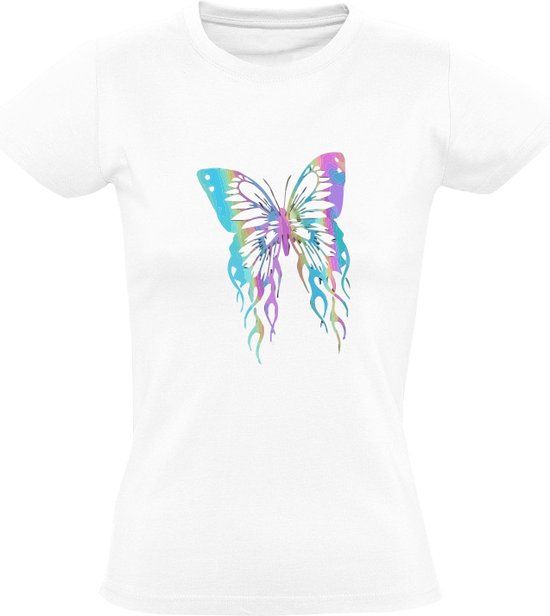 Vlinder Dames T-shirt | Graffiti | Tribal | Butterfly | Wit | Maat S
