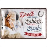 Nostalgic-Art Retro metalen bord, 20 x 30 cm, vuil, sabber, stro – paarden – cadeau-idee voor paardeneigenaren, van metaal, vintage design met spreuk, metalen bordjes spreuken