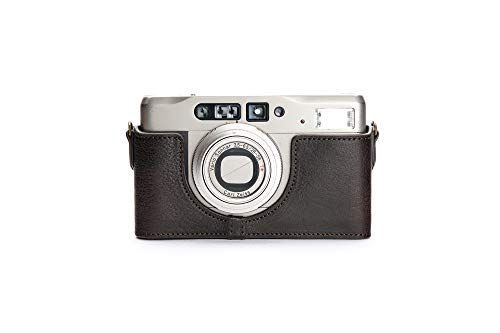 Zakao Hoesje voor Contax TVS II, Handgemaakte Echt Lederen Half Camera Hoesje Cover voor Contax TVS II Met Hand Band, Koffie