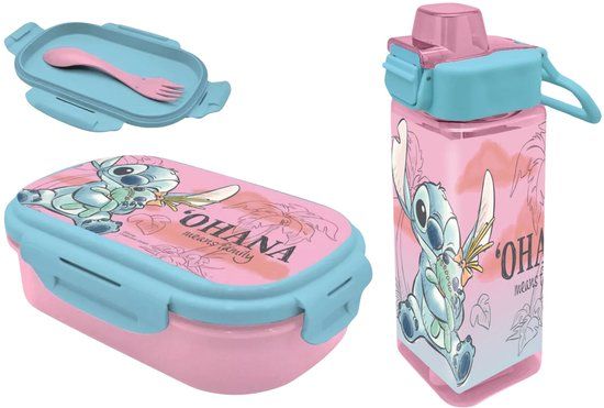 Lilo & Stitch Lunchset - Lunchbox - Drinkfles - Met Bestek - Kinderen