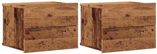 vidaXL Nachtkastjes 2 stuks wandgemonteerd 40x32x30 cm oud houtkleurig