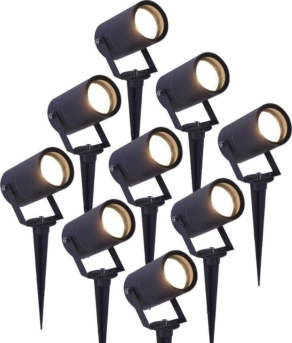 HOFTRONIC 9x Spikey - Tuinspot voor buiten - LED - Antraciet - 4000K Neutraal wit - Waterdicht - 5 Watt - 400 Lumen - 230V - Verwisselbare GU10 lamp - Prikspot met grondspies - Richtbaar - Aluminium - Voor het uitlichten van planten/struiken en bomen