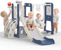 Merkloos 8-in-1 Glijbaan en Schommelset voor Peuters met Whiteboard en Basketbalring - Indoor en Outdoor Speelset