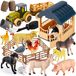 Merkloos Boerderijdieren speelgoed - 12-delig - Uit elkaar te halen boerderij - Vrachtwagen