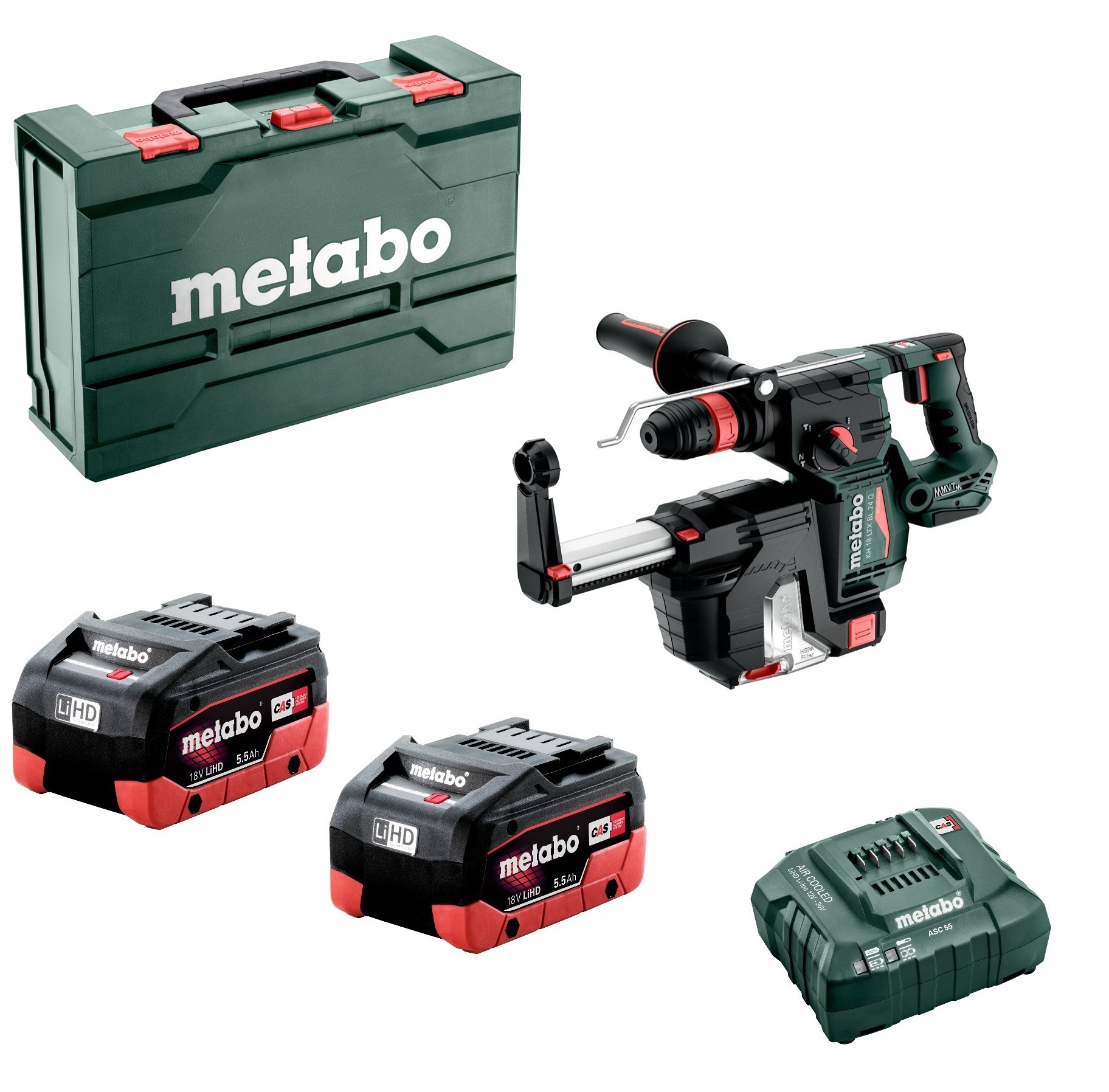 Metabo KH 18 LTX BL 24 Q Set ISA 18V Li-ion Accu Combihamer Set (2x5.5Ah LiHD Accu) In Metabox