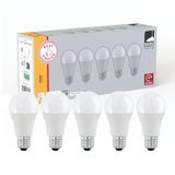 EGLO set van 5 LED lampen met E27 fitting, standaard gloeilampen, 8 | 5 watt per stuk, lichtbron warmwit, 3000 K, 806 lumen, gloeilamp A60, opaalglas, Ø 6 cm