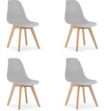 LEOBERT Set van 4 Eetkamerstoelen KITO – Grijs – Beuken Poten – Kuipstoel met Kunststof Zitting