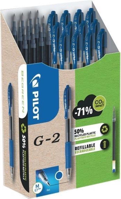 Pilot G-2 Gelpen Set - 12 Blauwe Pennen & 12 Navullingen - Fijn