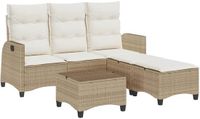 vidaXL 3-delige L-vormige tuinbankstel met kussens, beige, polyrattan