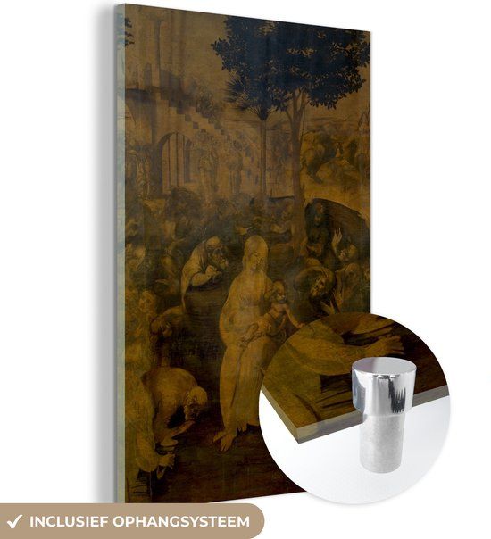 MuchoWow® Glass Painting 100x150 cm - Acrylic Glass Painting - Adoration of the Magi - Leonardo da Vinci - Photo on Glass - Paintings