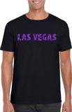Bellatio Decorations Shoppartners Bv Las Vegas thema print t-shirt - zwart - met paarse glitter letters - heren - USA - VIP / glamour kleding M