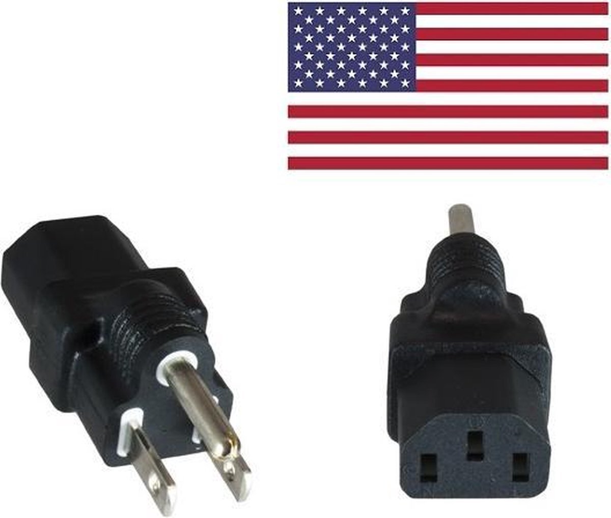 DINIC Stroom adapter C13 (v) - Amerikaanse (type B) stekker (m) / zwart