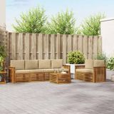 vidaXL - Bank loungeset - 6 zitplekken - Natuurlijk en beige - Massief acaciahout