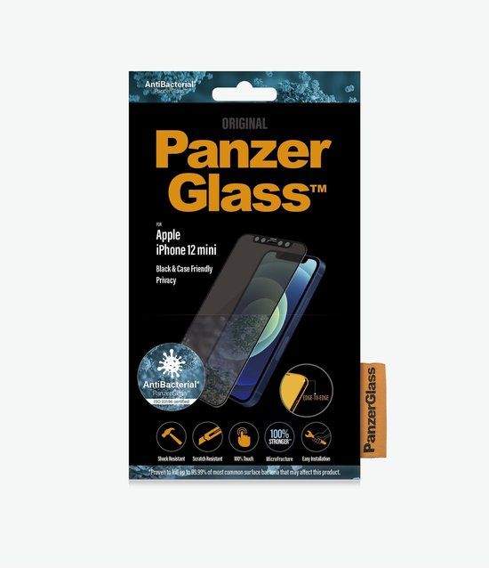 PanzerGlass Edge to Edge Screenprotector Privacy - Case Friendly - Zwart voor Apple iPhone 12 Mini
